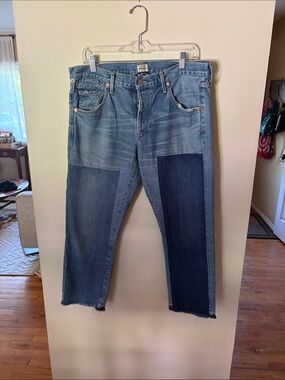 Citizens Of Humanity Two-Tone Blue Patchwork Straight Jeans